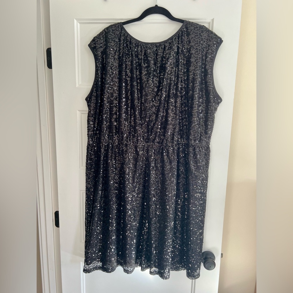 Black Sequin Party Dress Plus Size 26/28 Sleeveless Stretch Holiday Christmas